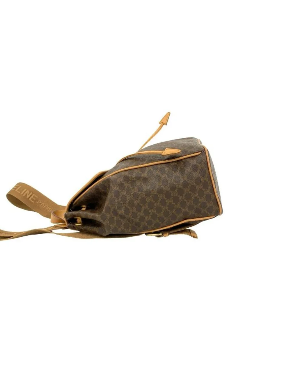 Celine Vintage Macadam Pattern Logo Ring Leather Backpack Brown